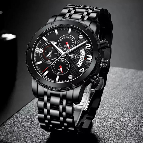 Full Black Chronograph Business Wrist Watch of Him